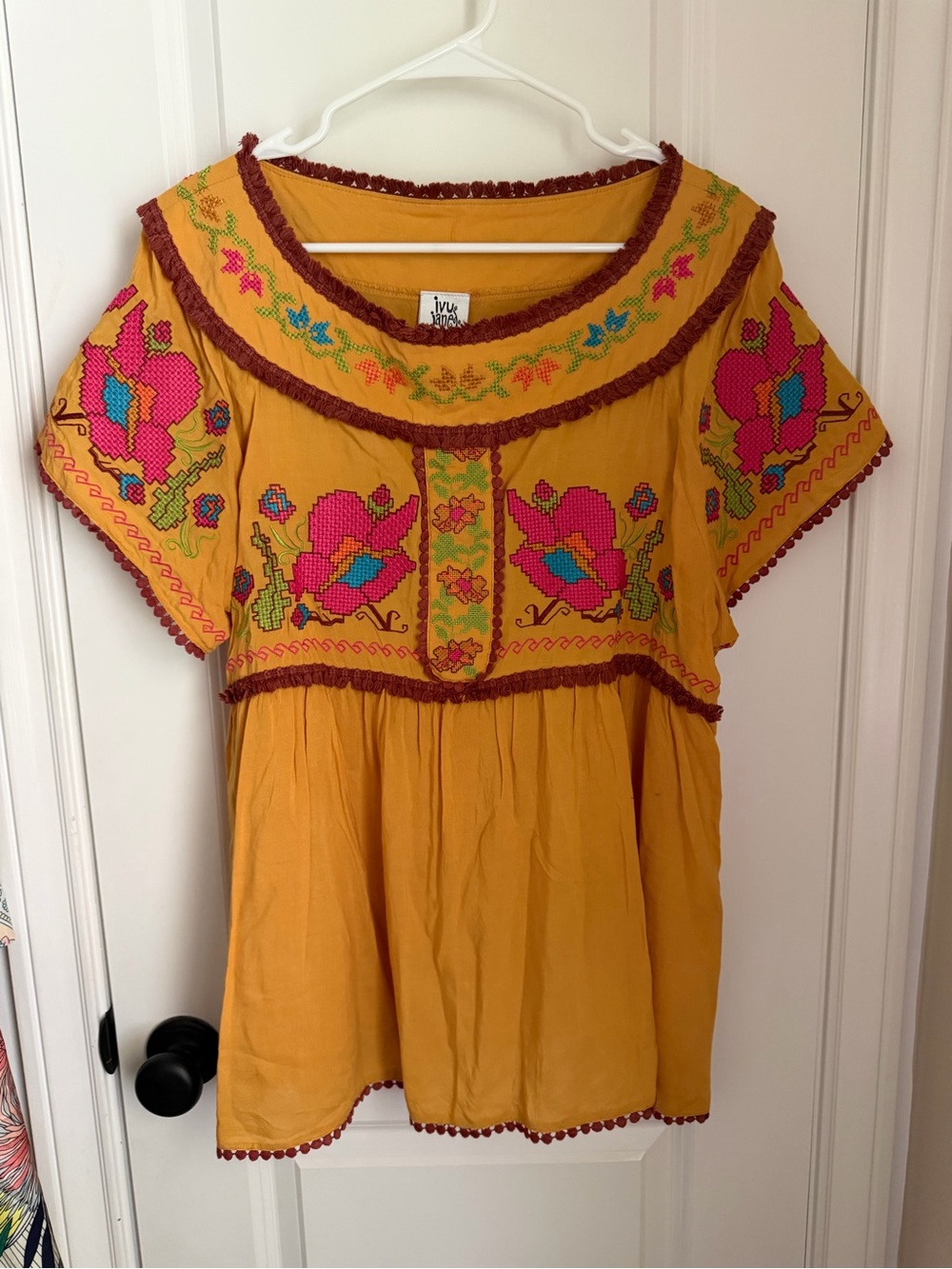 IVY JANE Yellow Floral Embroidered Scoop Neck Top Size XL
